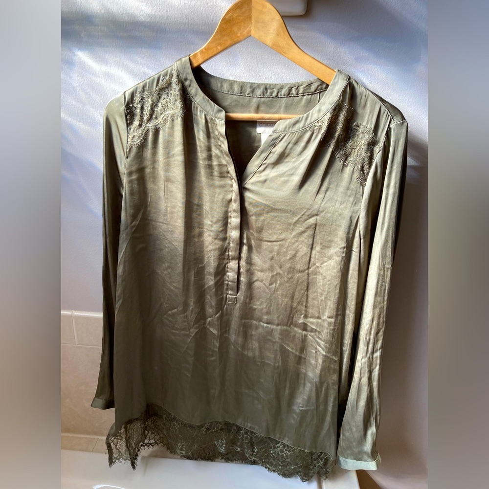 Beautiful dark green silky tunic with lace